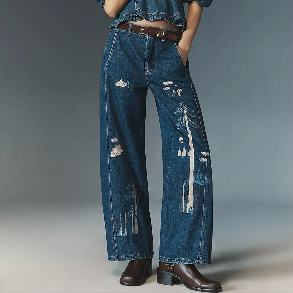 Anthropologie Pilcro Lex Embroidered High-Rise Taper Jeans